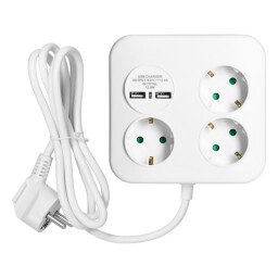 Predlžovacia šnúra 3-zás. - 1,4m + 2xUSB-2,4A (SCHUKO) kocka PS-4(GS)/W